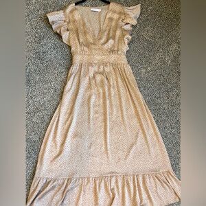 Beige Polka Dot Ruffle Maxi Dress